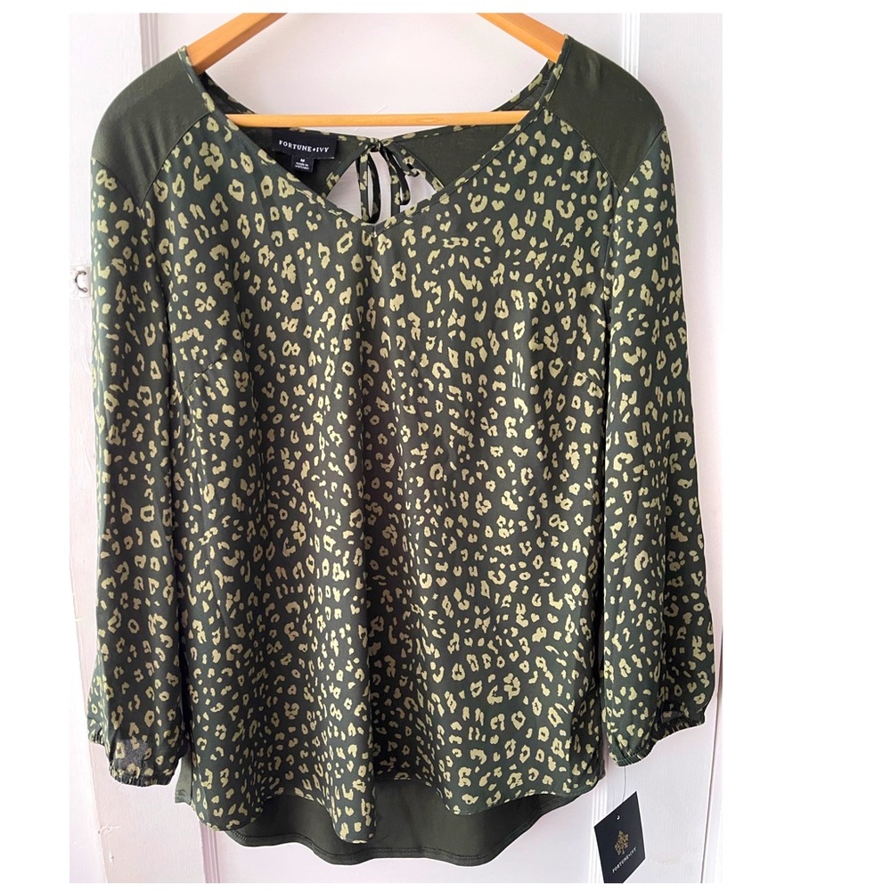 Green Leopard Print Blouse NWT